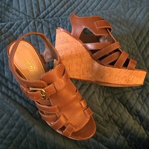 Coach Tan Leather Wedge Sandals